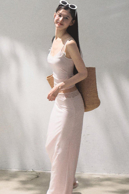 Lace-Trimmed High Waist Skirt