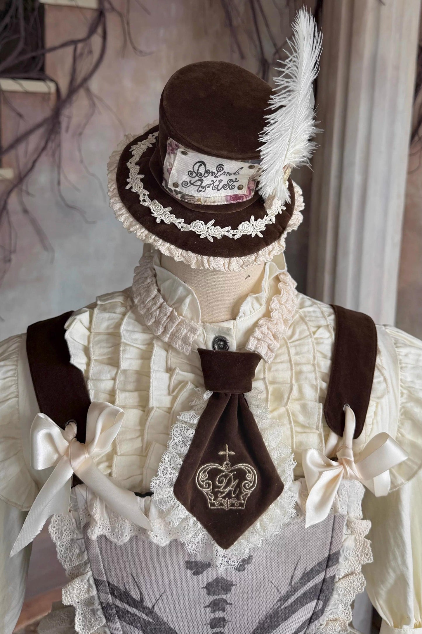 Brown Velvet Bowler Hat Tie Set-Up