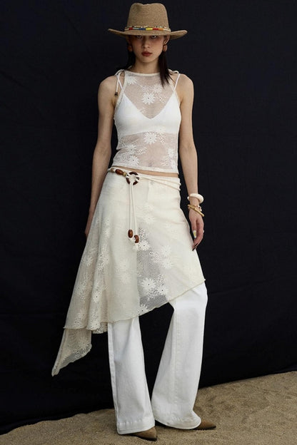 Jacquard Lace-Up Layered Skirt Set-Up