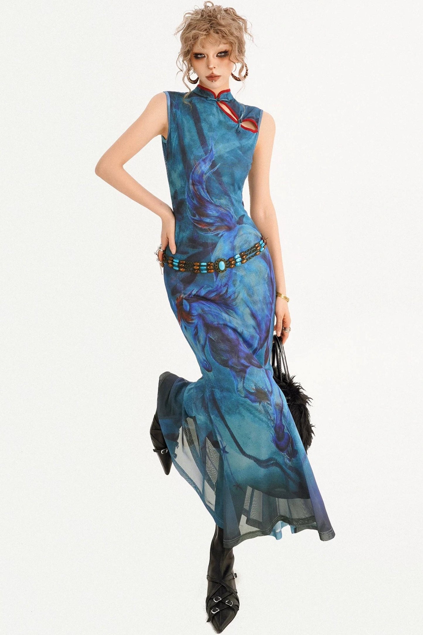 Robe queue de poisson réversible à motif peinture à l’huile