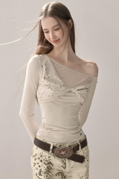 Rhinestone Twist Slim Blouse
