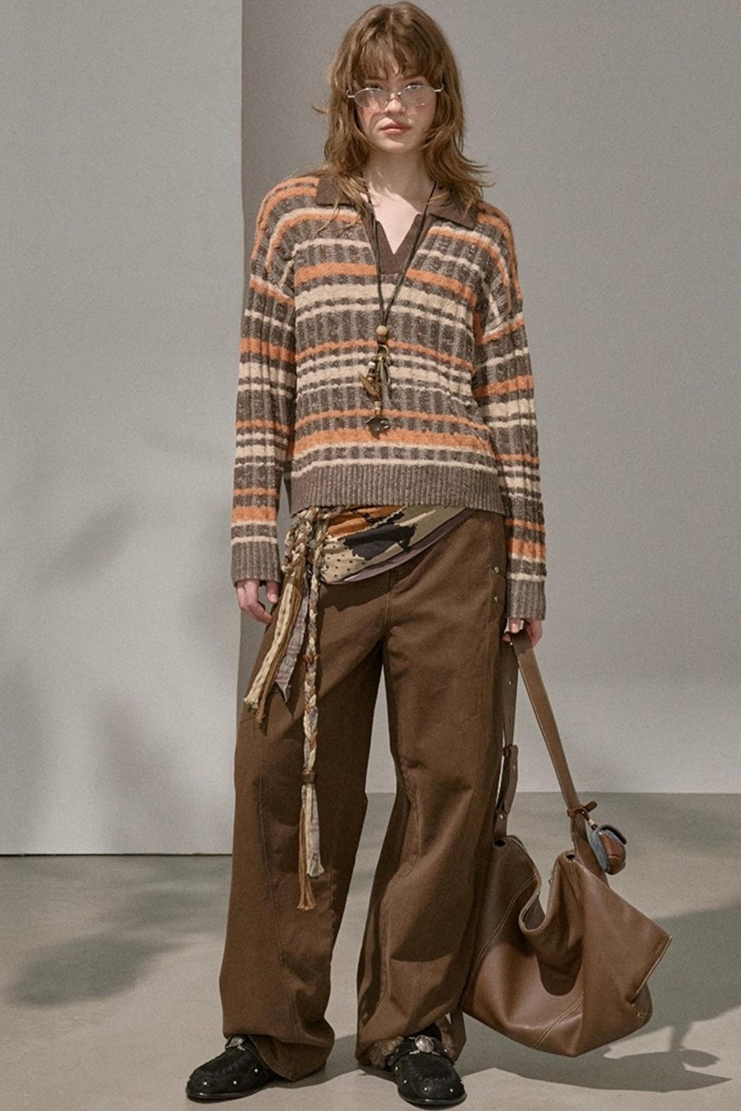 Cable Striped Pullover Sweater