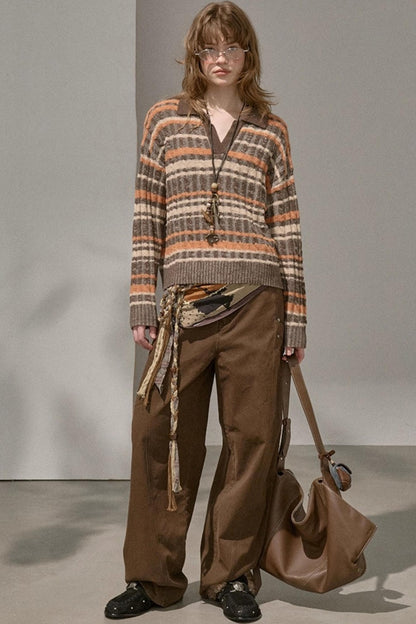 Cable Striped Pullover Sweater