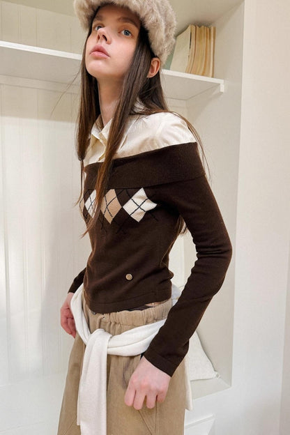 Diamond Pattern Merino Wool Sweater