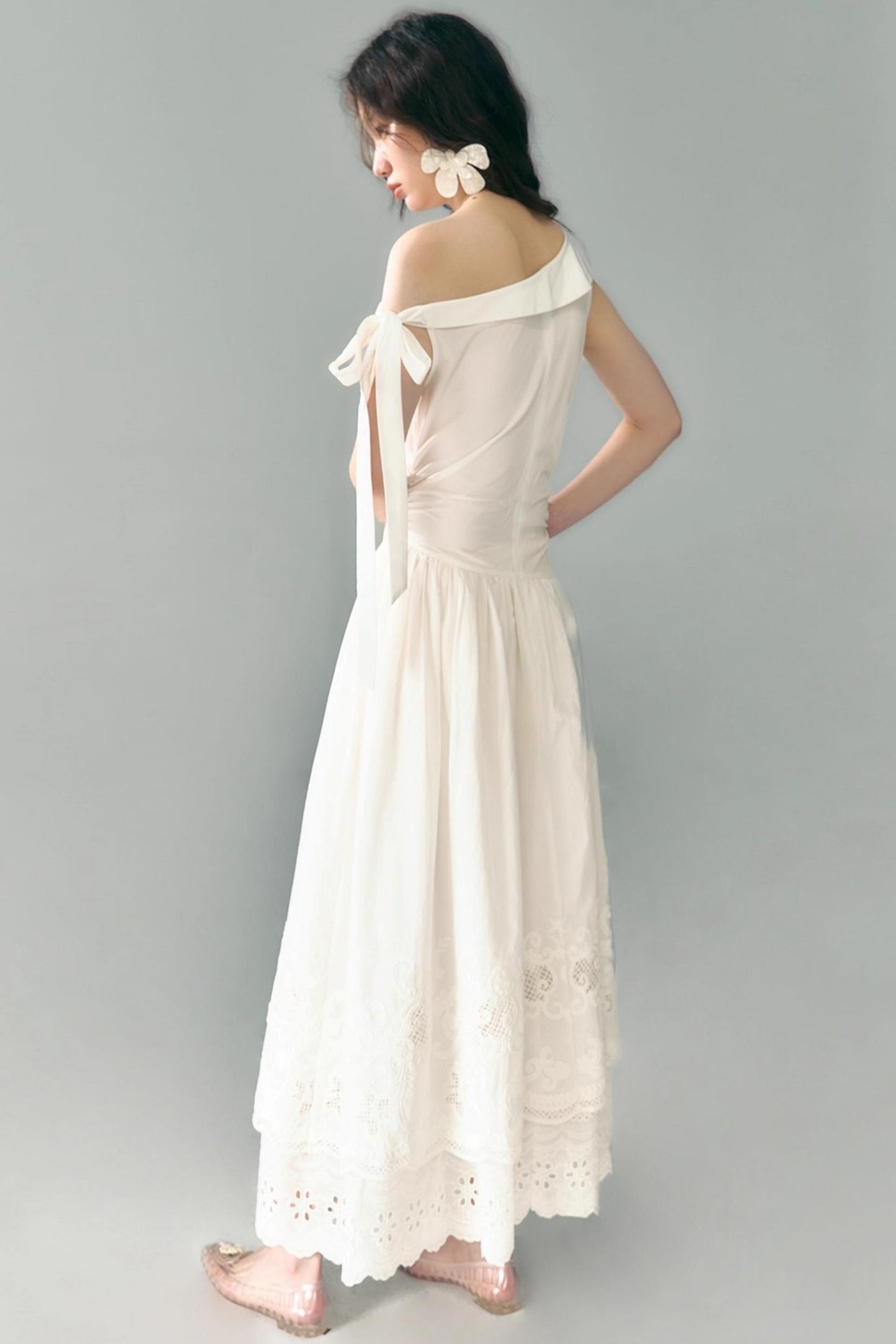 Slant Shoulder Tencel Cotton Dress