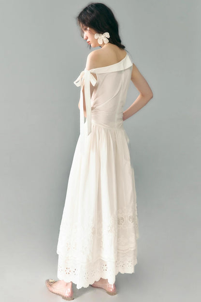 Slant Shoulder Tencel Cotton Dress