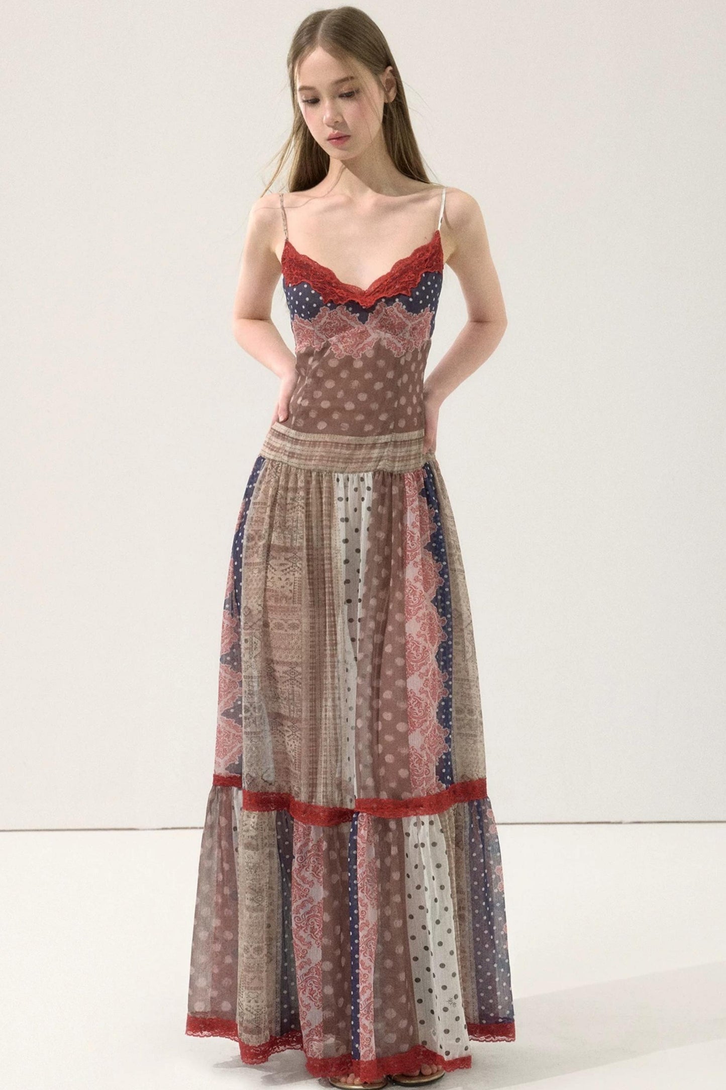 Retro Print Patchwork Dress