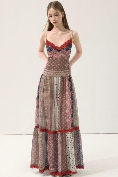 Retro Print Patchwork Dress