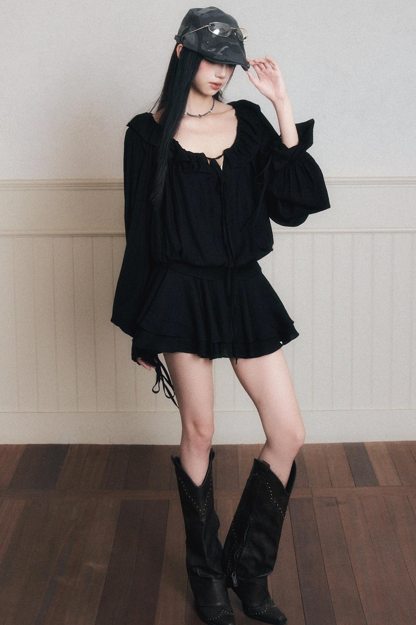 Black Chiffon Satin Dress