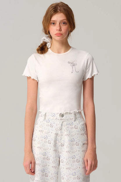 Embroidered Slim Fit Short Sleeve Top