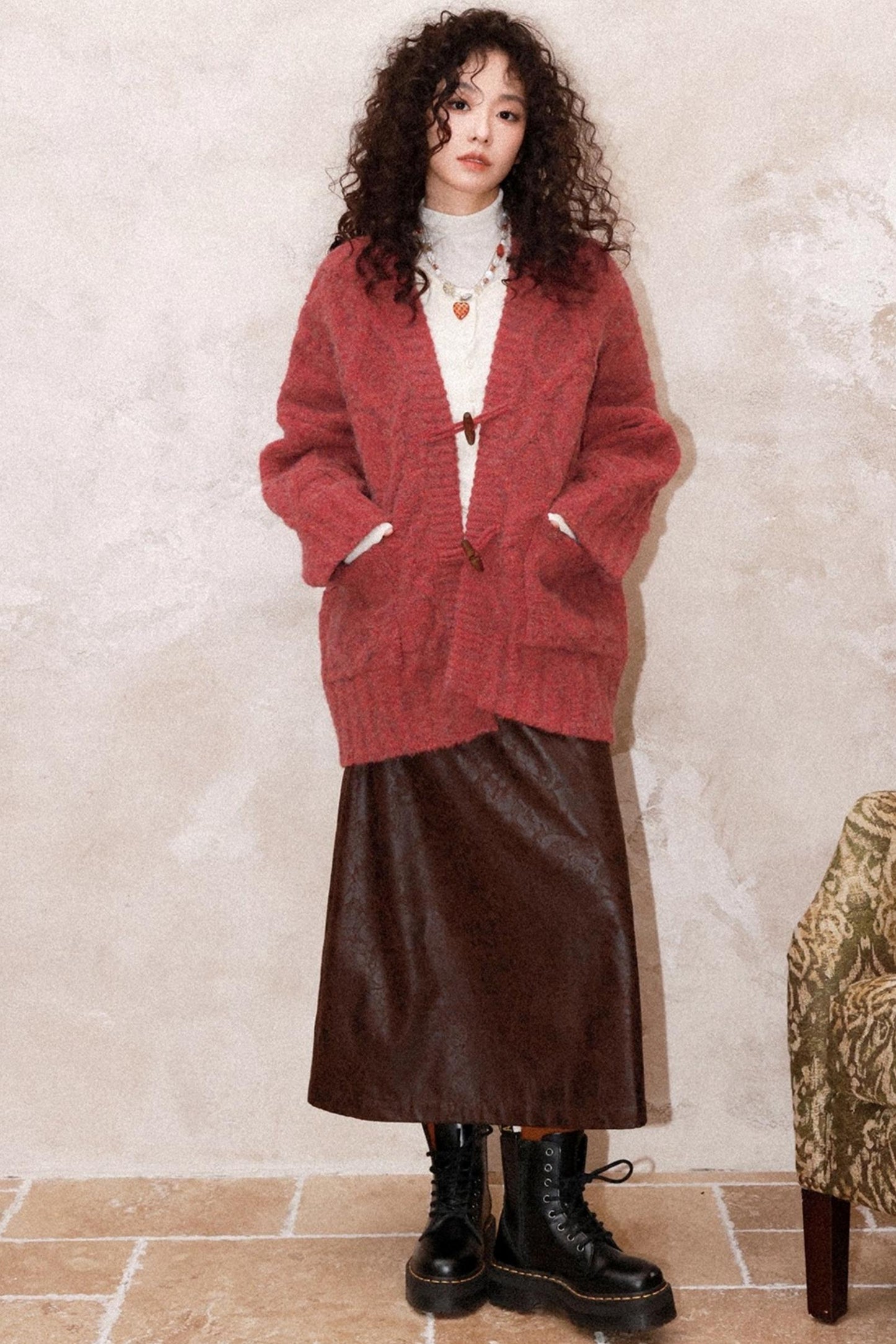 Evening Light Red Knitted Cardigan