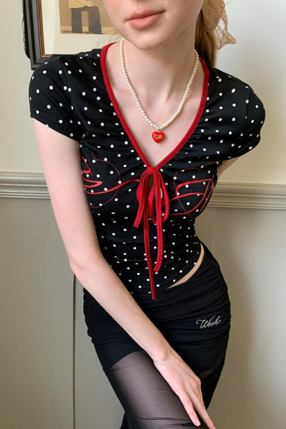 Summer Polka Dot V-Neck Tee