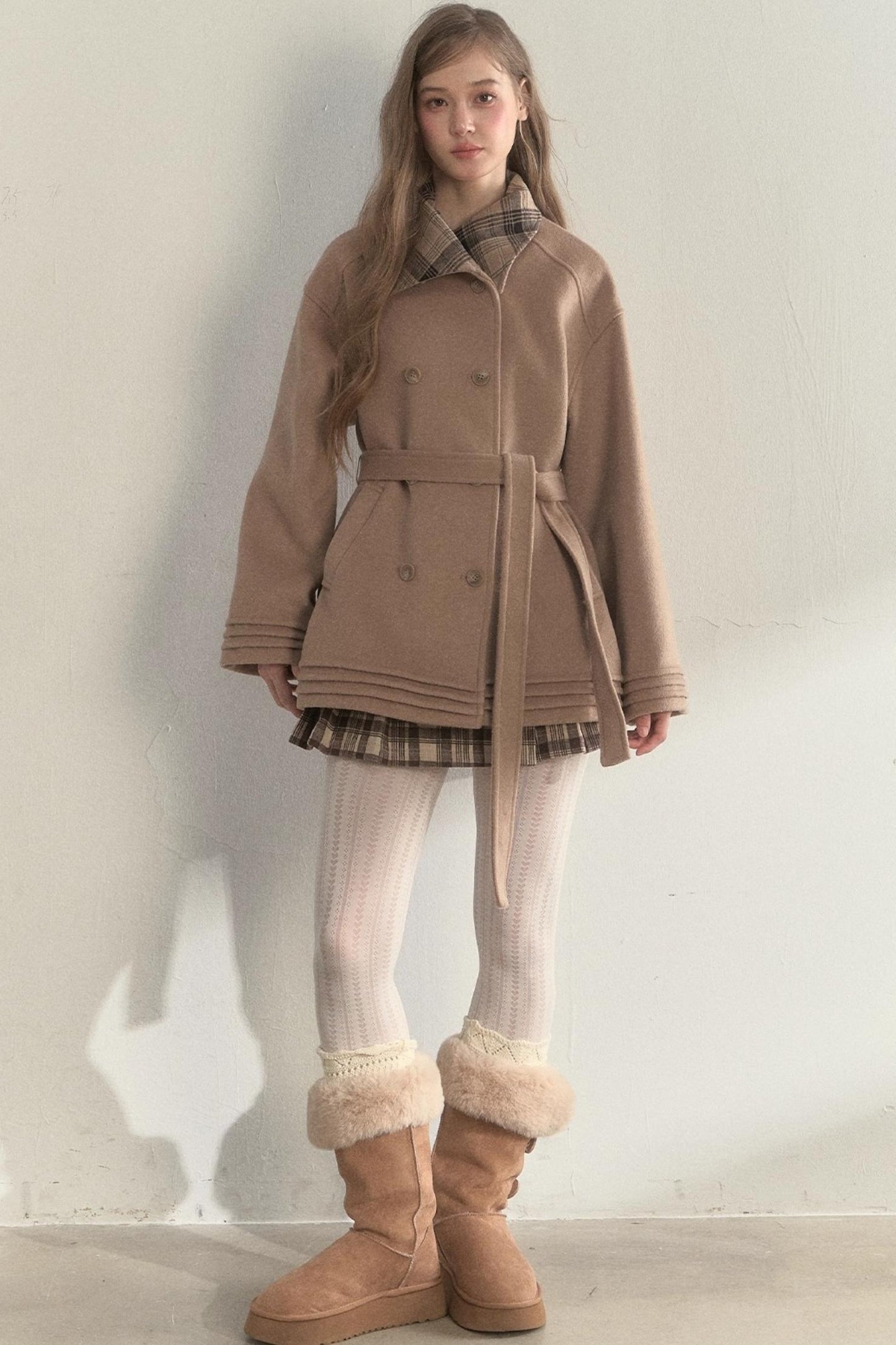 Plaid Double-Breasted Wool Coat