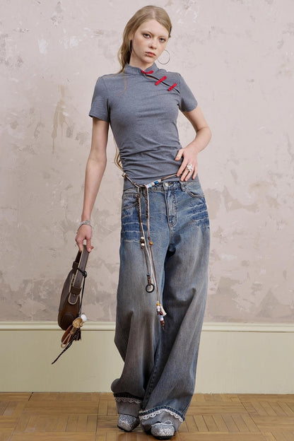 Chinese Chic Bow Short Sleeve Top