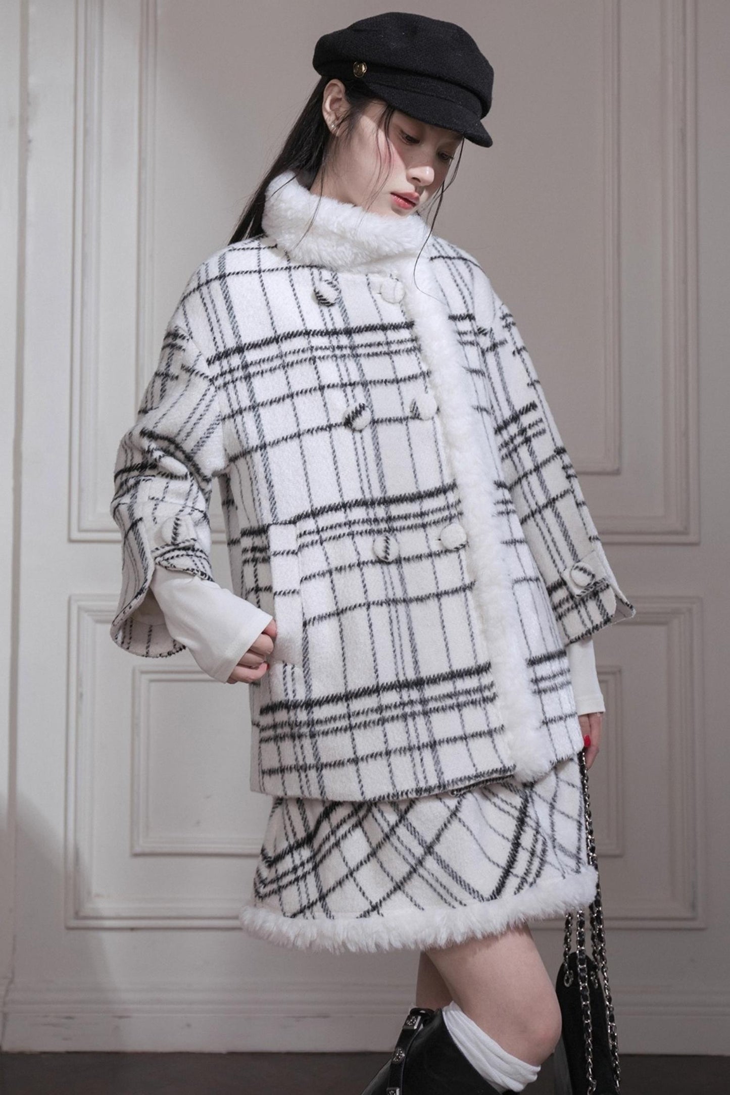 Checkered Woolen Plaid Dress Set-Up