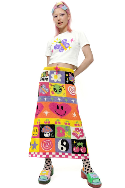 Retro Rainbow Knit Skirt