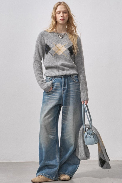 Retro Fleece-Lined Denim Pants