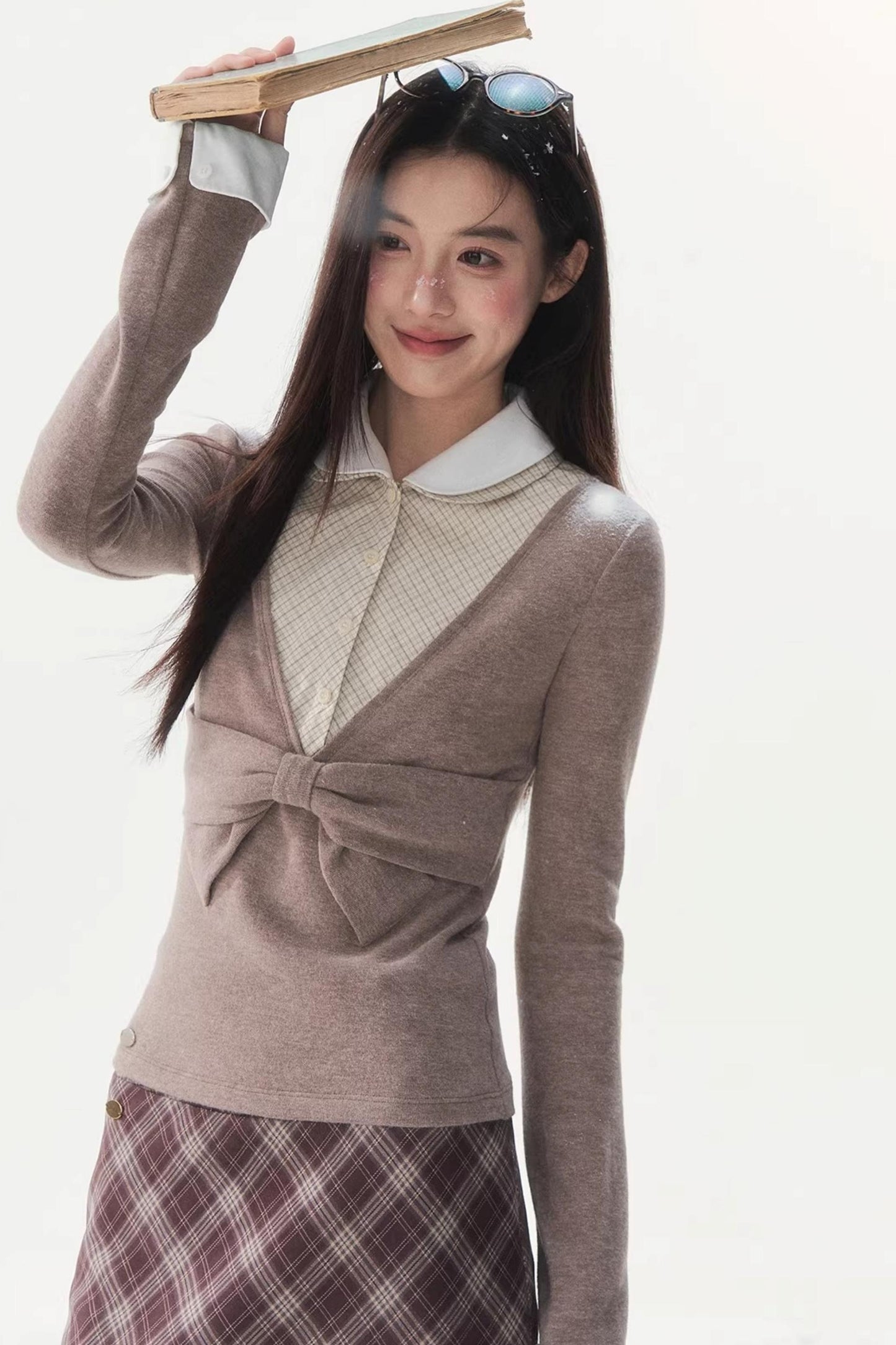 Doll Collar Faux Three-Piece Design Top