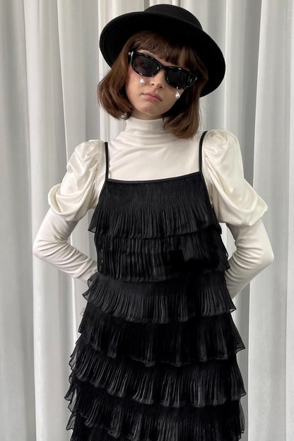 Black Pleated Slip Dress