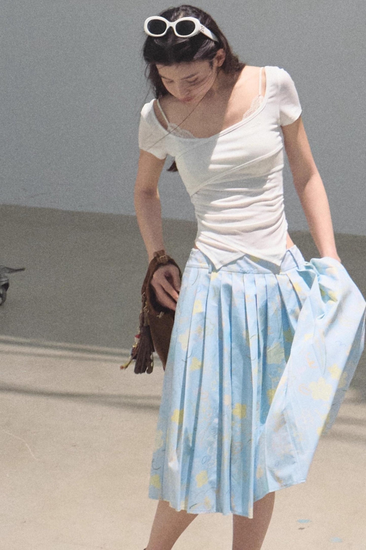 Poplin Pleated Midi Skirt