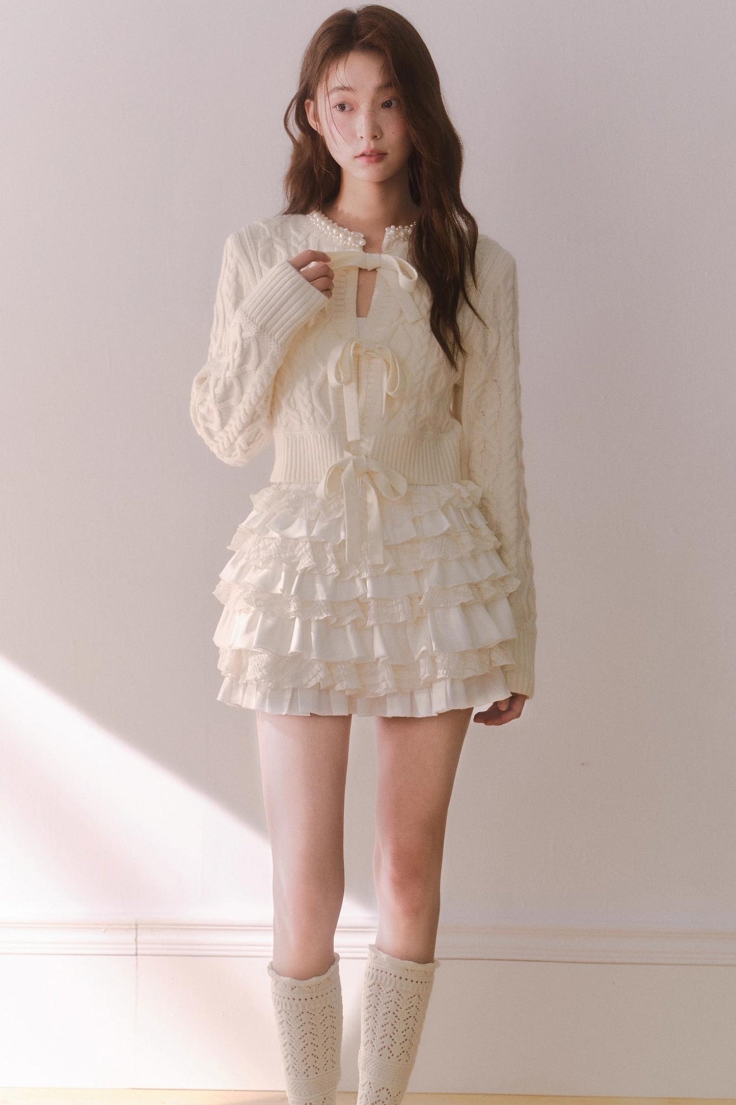 Retro Crochet Pearl Cardigan