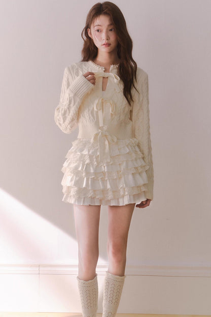 Retro Crochet Pearl Cardigan