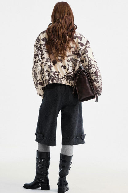 Gray Woolen Lace-Trim Pants