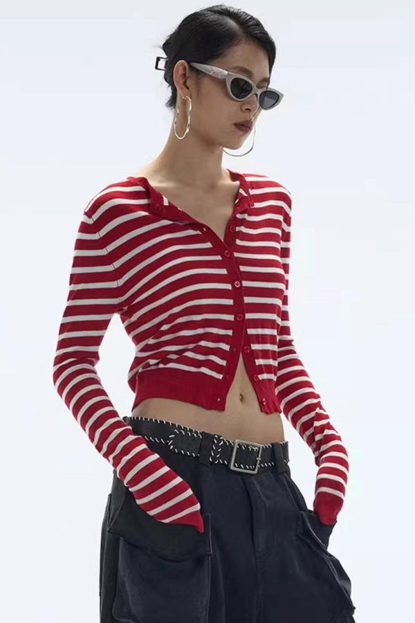 Striped Color-Block Knitted Cardigan