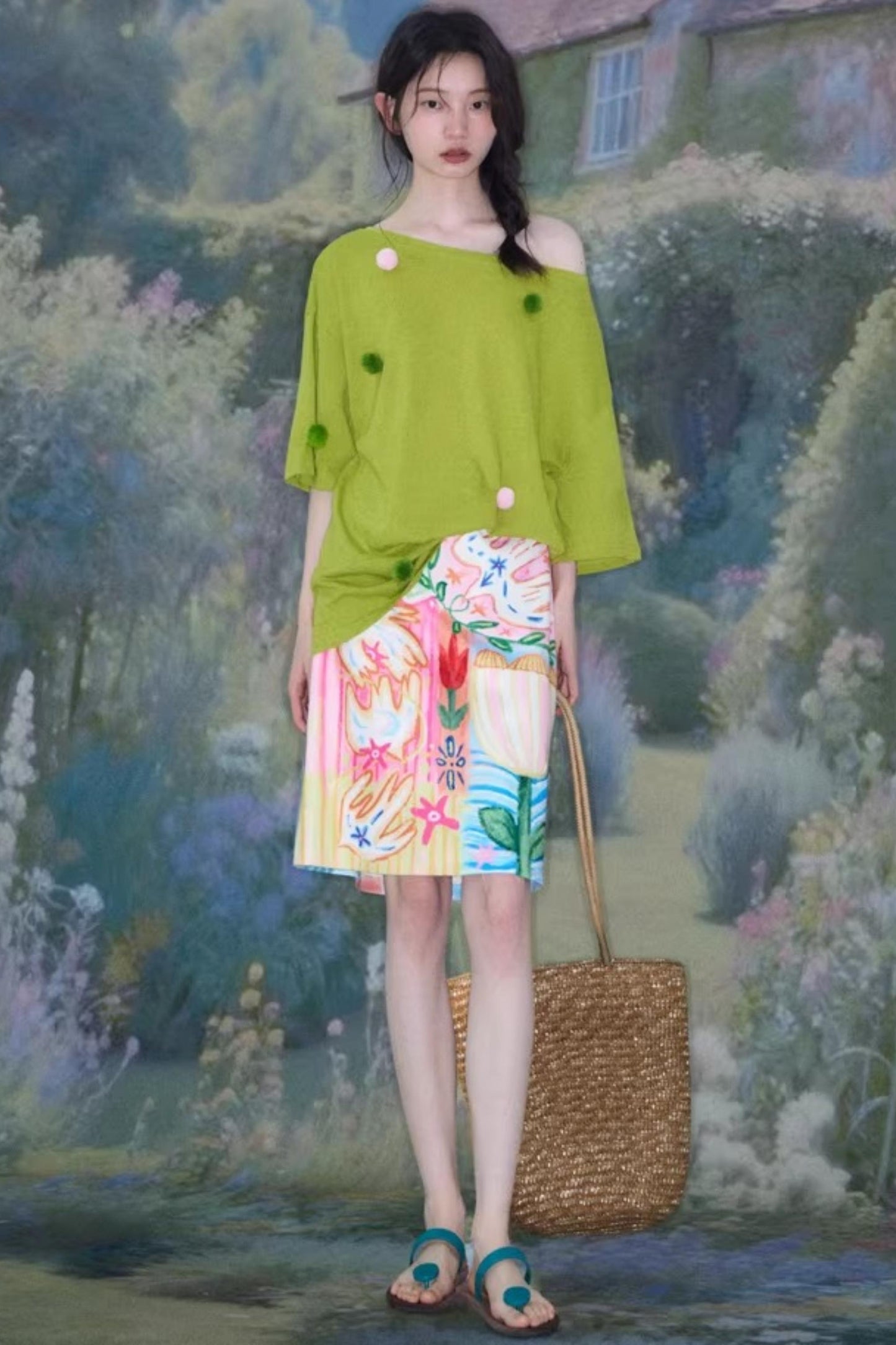 Reversible Bird and Tulip Skirt