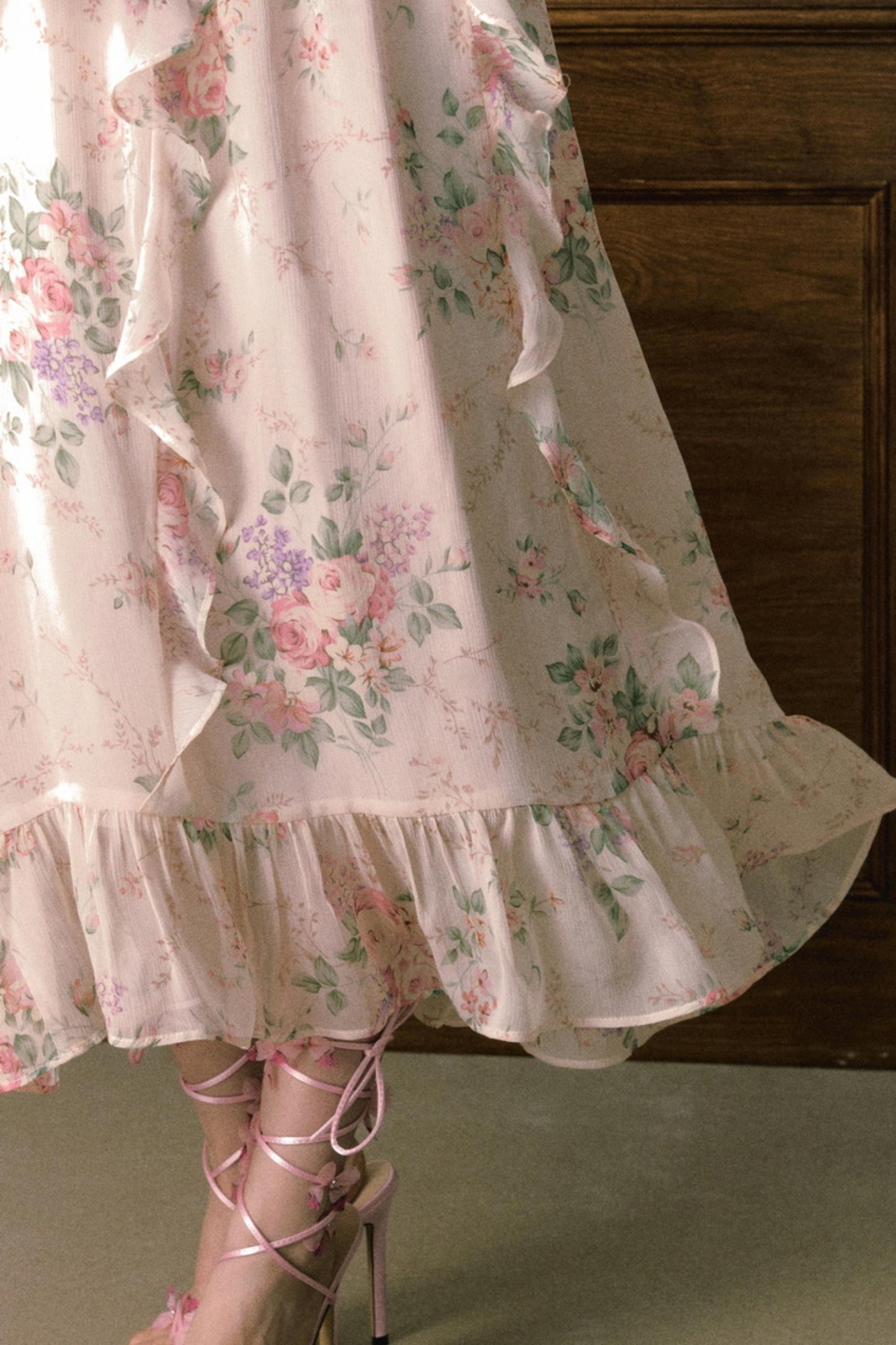 Pink Chiffon V-Neck Summer Dress