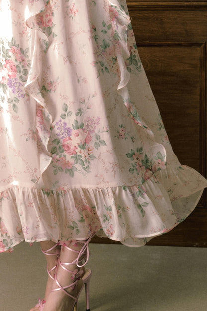 Pink Chiffon V-Neck Summer Dress