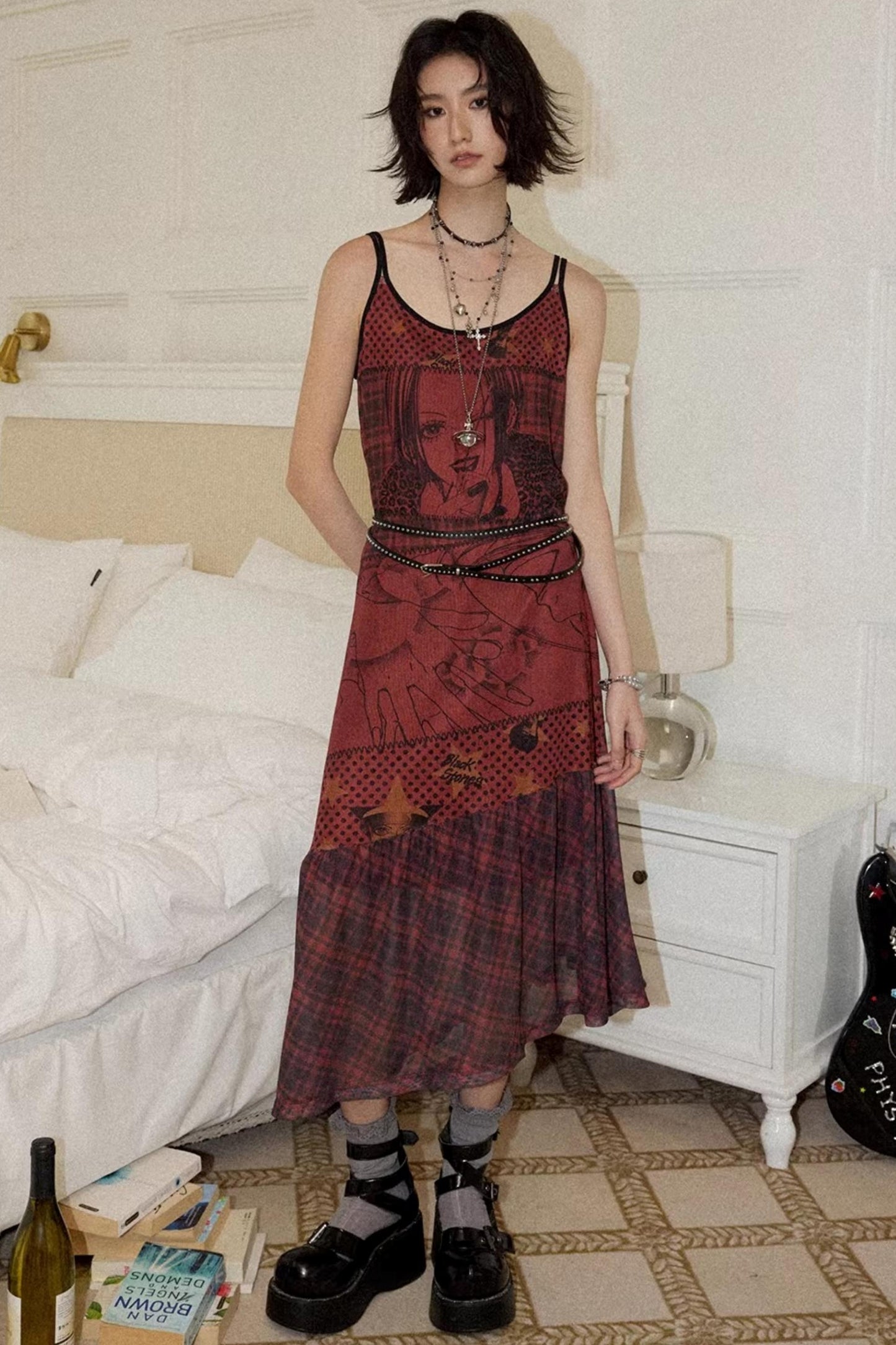 Red Printed Strap Dress