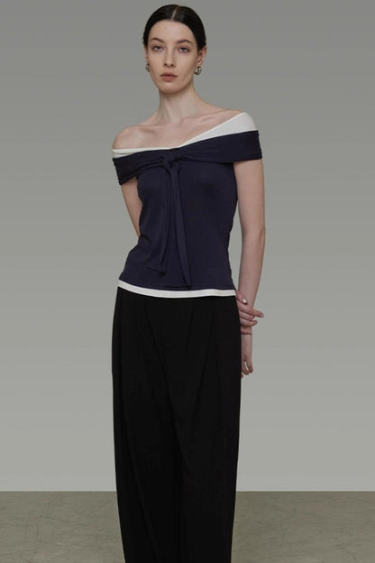 Contrasting One-Shoulder Slimming Top