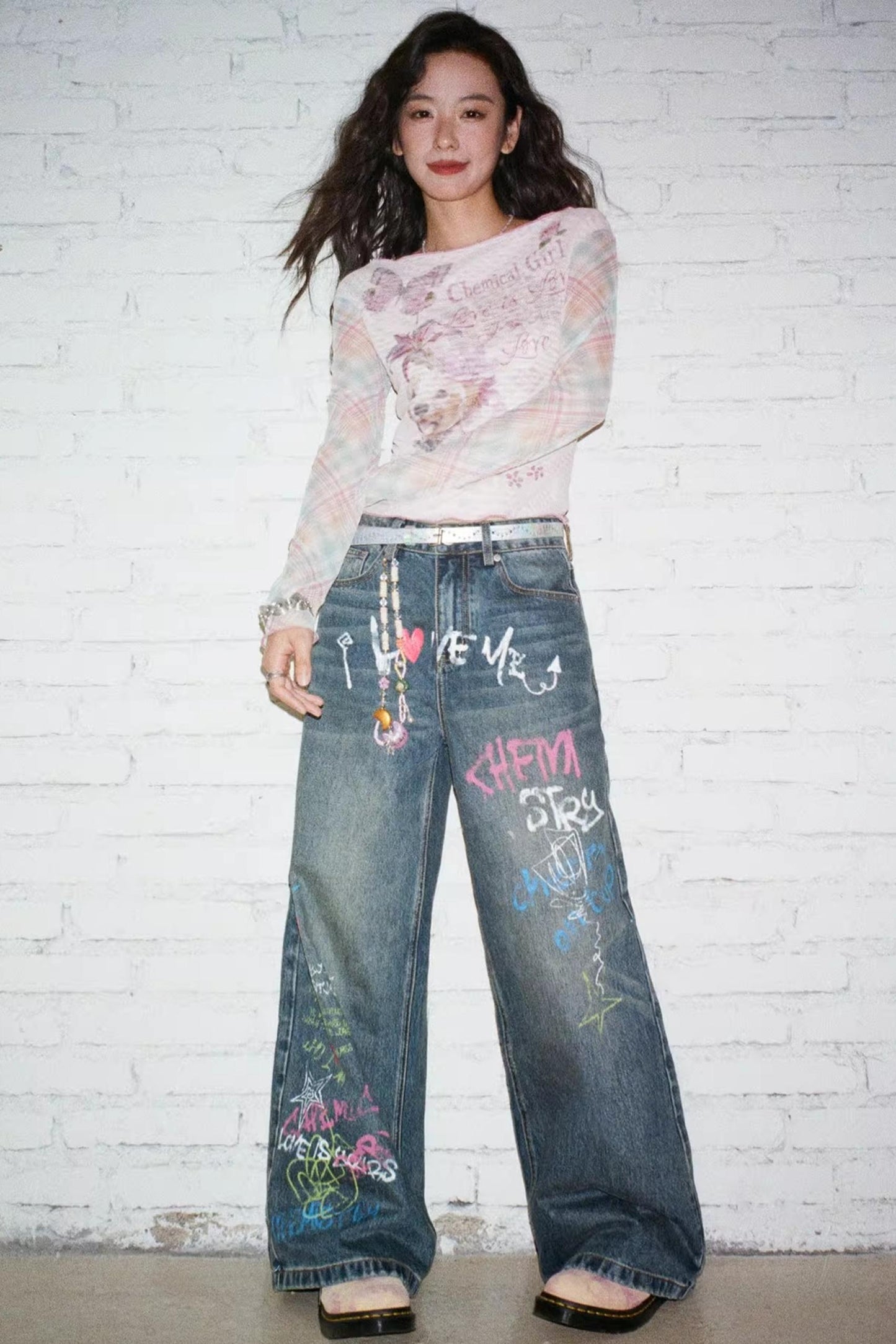 Childish Graffiti Wide-Leg Jeans