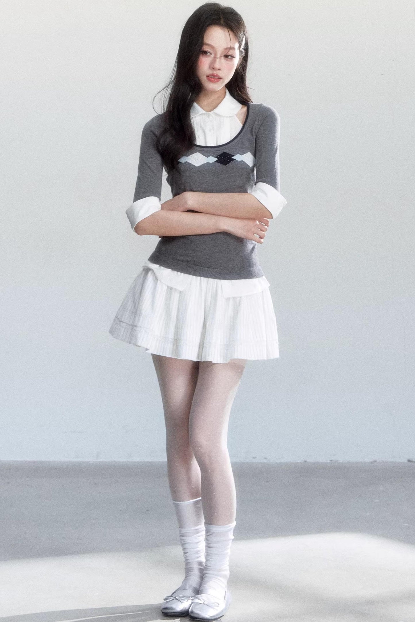 Retro Jacquard Knit Top Set-Up