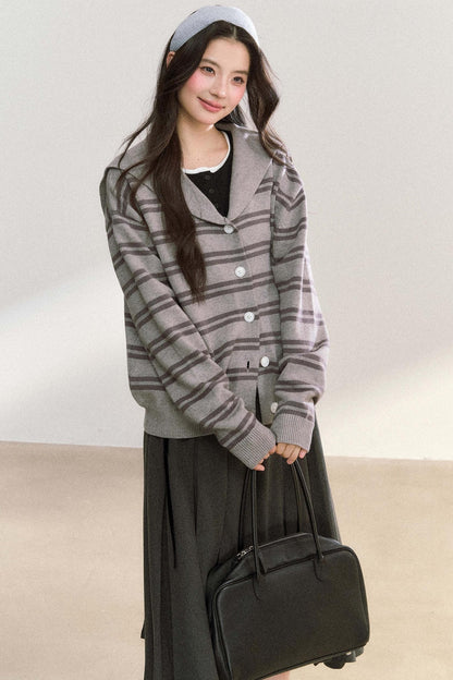 Striped Basic Cardigan Sweater