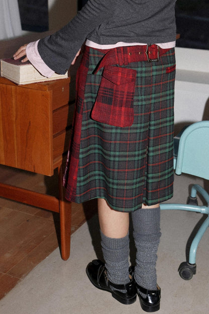 Retro Casual Pleated Plaid Skirt