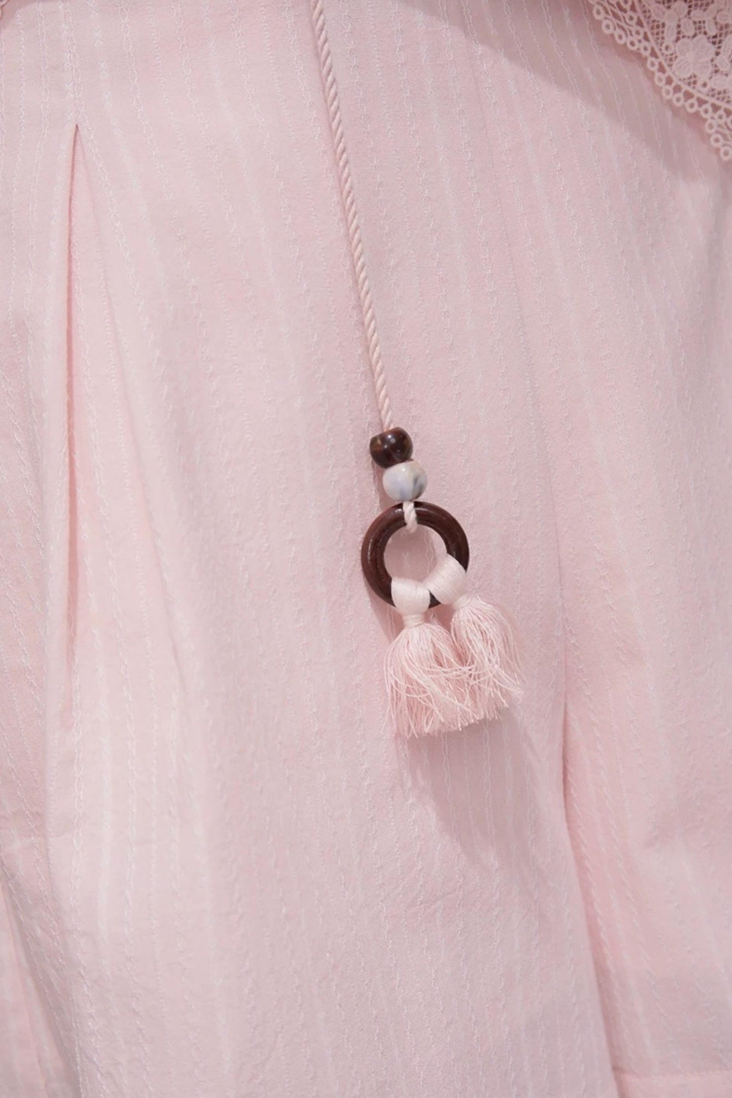 Cloud Peach Embroidered Striped Shirt Set-Up