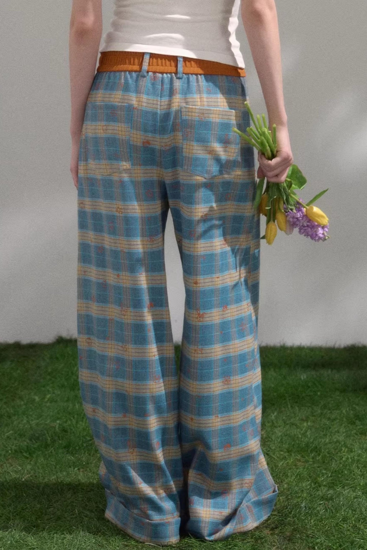 Kontrastierende, karierte, gerade Hose