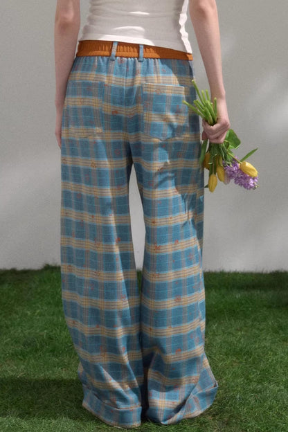 Kontrastierende, karierte, gerade Hose