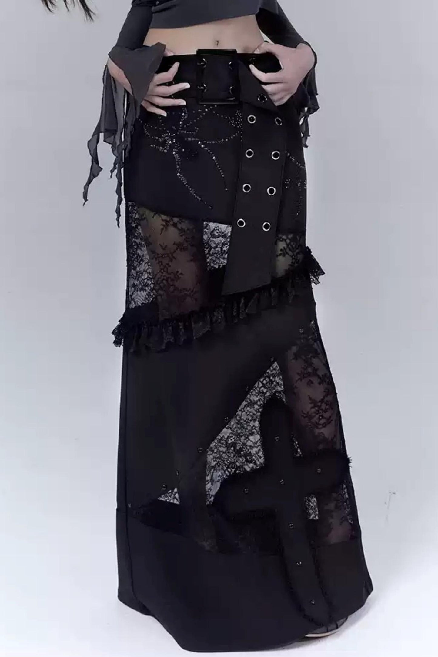 Gothic Elegance Sheer Lace Bustle Skirt