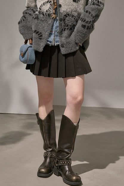 Preppy Silk Pleated Puffy Skirt