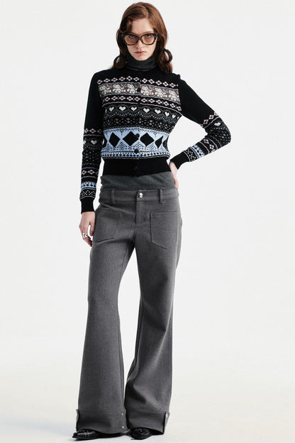 Khaki Tapered Flared Pants