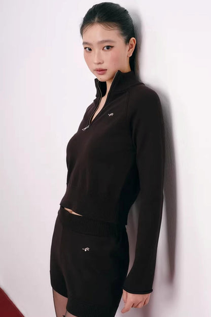 Cherry Embroidery Half-Zip Top Set-Up