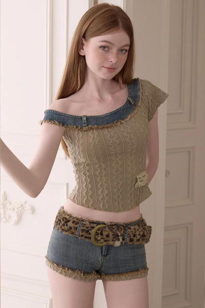 Summer Asymmetrical Denim-Knit Tee