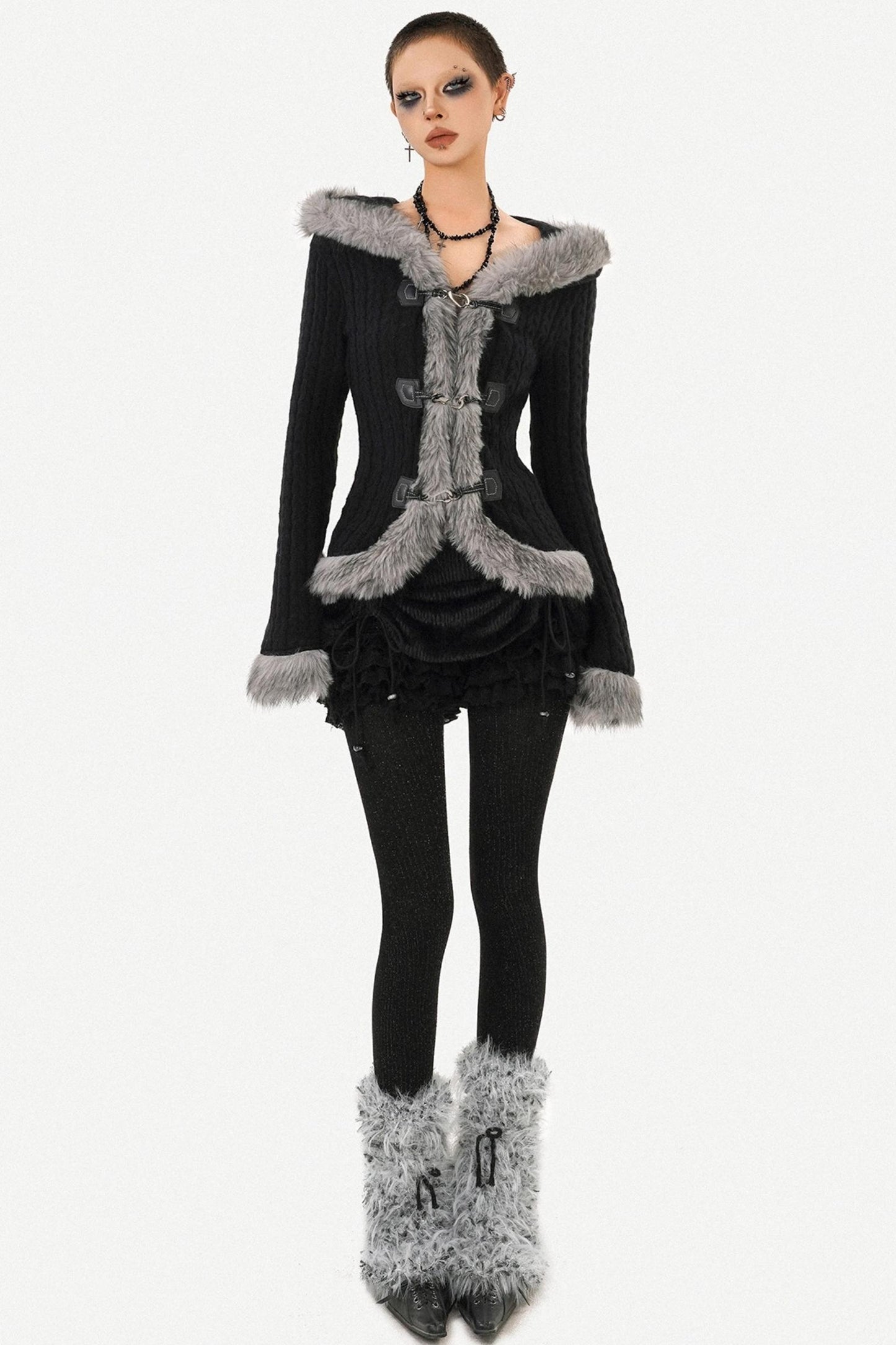 Retro Knit Fur Collar Jacket