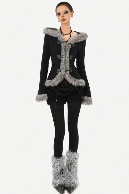 Retro Knit Fur Collar Jacket