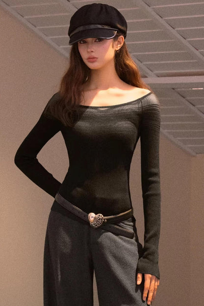 Gradient Large Neckline Knit Top