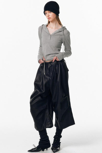 Drawstring Hooded Stretchy Top