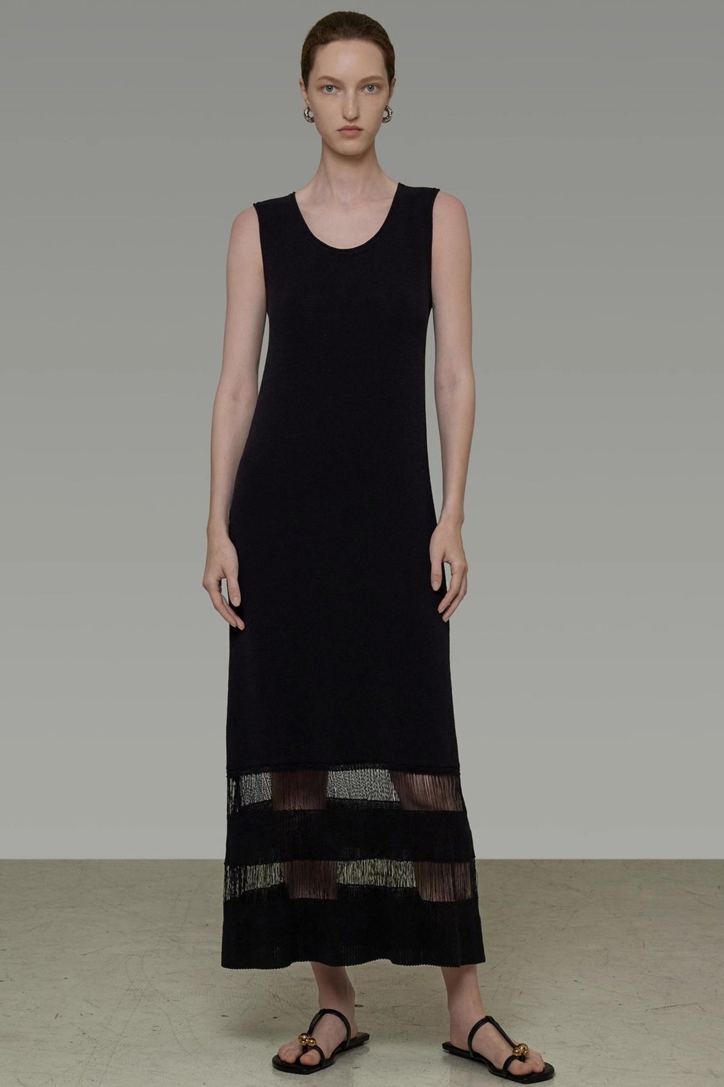 Minimalist U-Neck Tassel Dress